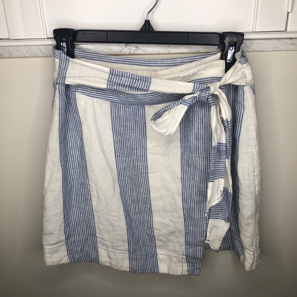 Free People Linen Wrap Skirt Blue and White Size 4 - Picture 5 of 10